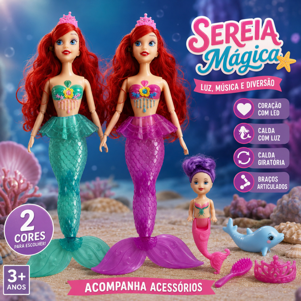 Boneca Ariel Sereia Princesa Brinquedo Infantil Musical