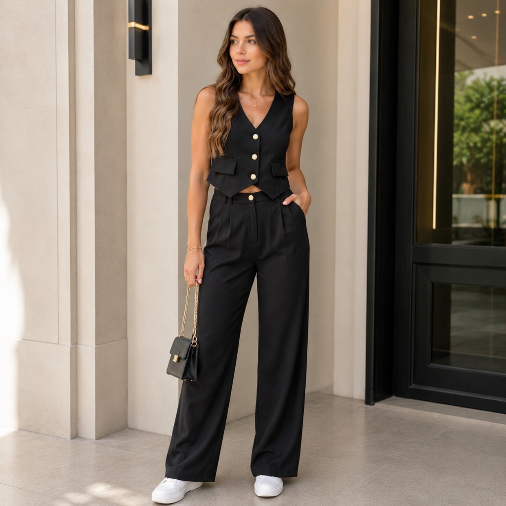 Conjunto Alfaiataria Pantalona 10 a 16 Anos Juvenil Menina Colete e Calça Moda Blogueirinha