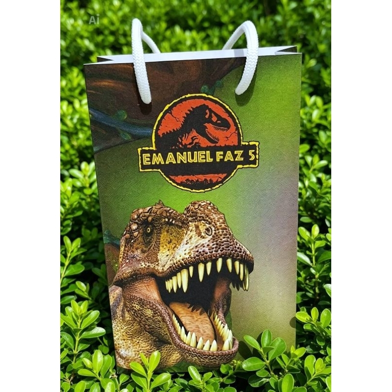 Sacolinha Personalizada com Nome, Dinossauro Jurassic Park, PEGUE E MONTE. Lembrancinhas Festa de Aniversário