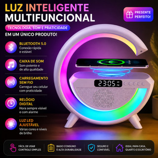 G-Speaker Smart Station - Luminária Bluetooth Inteligente Carregador Sem Fio Alarme Luz RGB VisionTech_