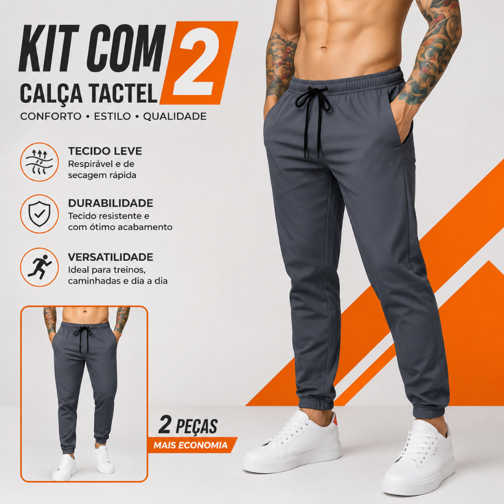 Kit 2 Calças Masculina Jogger Tactel Poliéster com Elastano para Pratica de Esportes Academia Treino