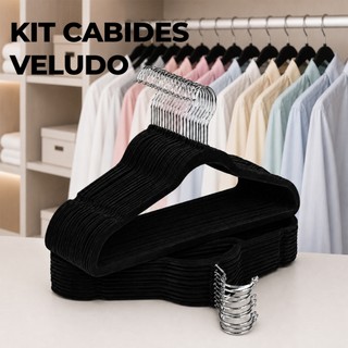 Kit 20/30/50 Unidades De Cabides Veludo Para Roupas Adulto Fino Resistente Preto