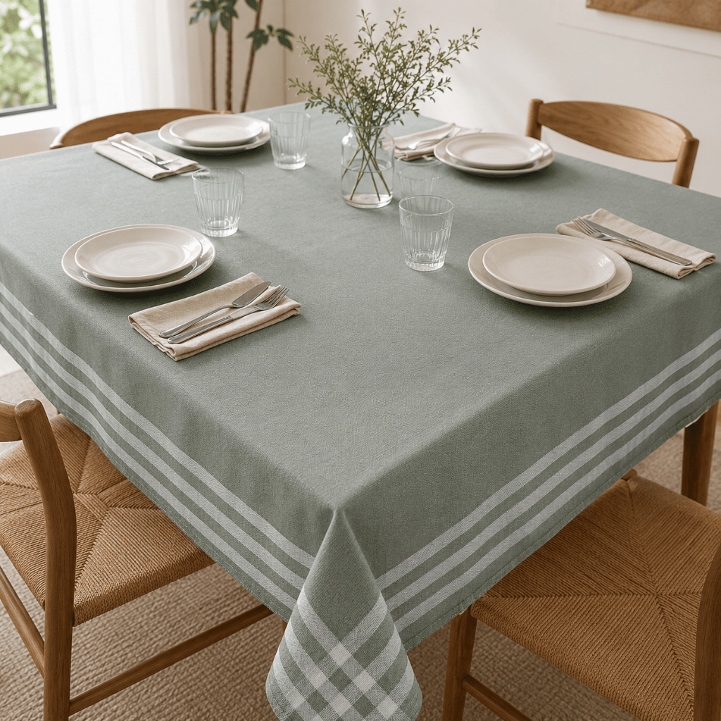 Toalha de Mesa Paris Santa Sofia Listrada Algodão Premium – 4, 8 e 10 Lugares Verde — imagem 2 de 2
