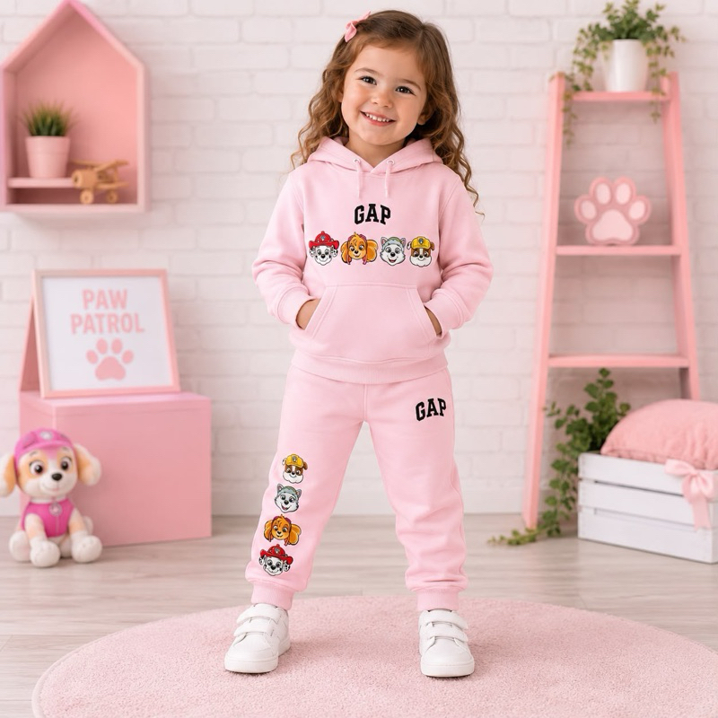 Conjunto Infantil Moletom Feminino Estampado Blusa Canguru com Capuz e Calça Flanelado Inverno Quentinho Escolar 2 ao 14