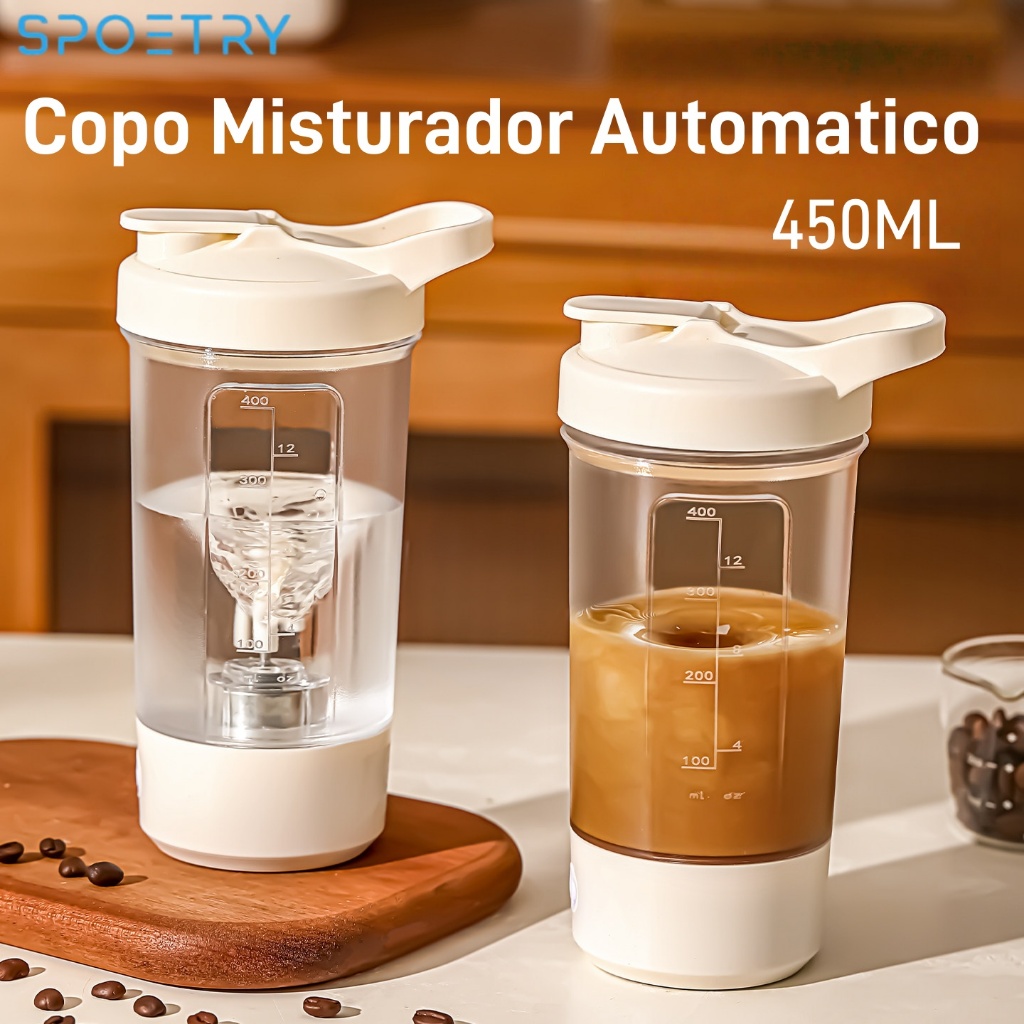 Copo Misturador Automatico 450ml Portatil Recarregavel para Whey Protein Shake Academia