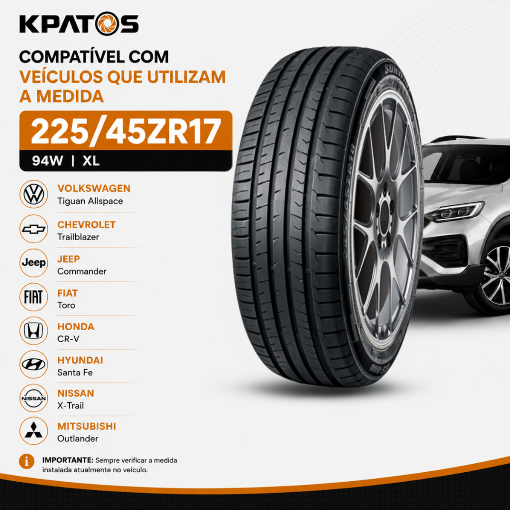 Jogo 2 Pneus Aro 17 Kpatos 225/45ZR17 94W XL FM601/0615 Alta Performance Reforçado Par Kit · foto 2