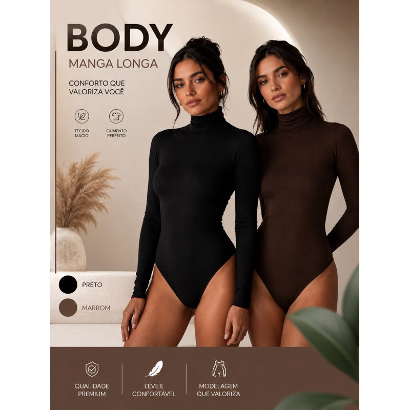 Bory boddie Body gola alta manga longa básico - ENTREGA RAPIDA