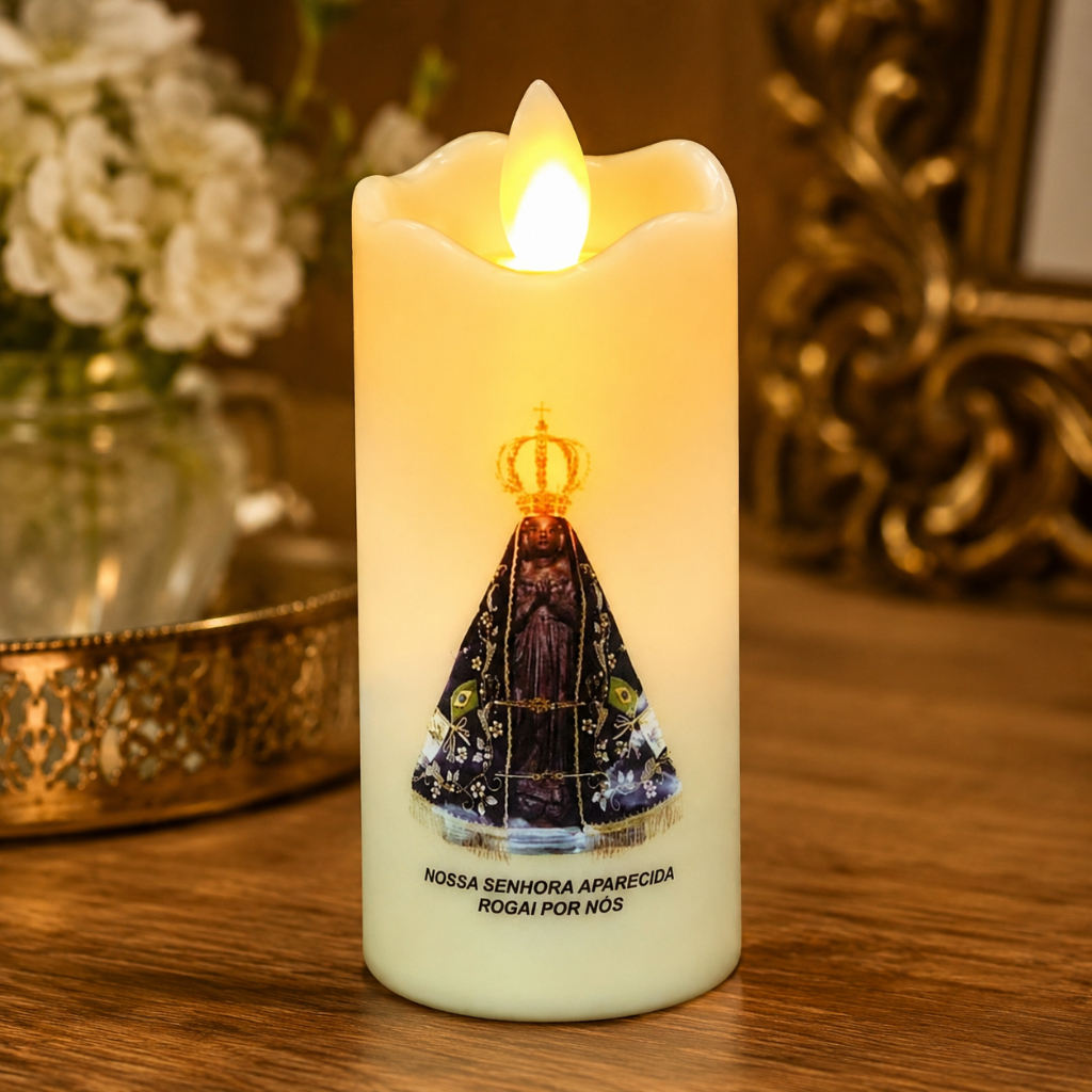 Vela Led Eletrônica Nossa Senhora Aparecida Pilha AA Chama Viva