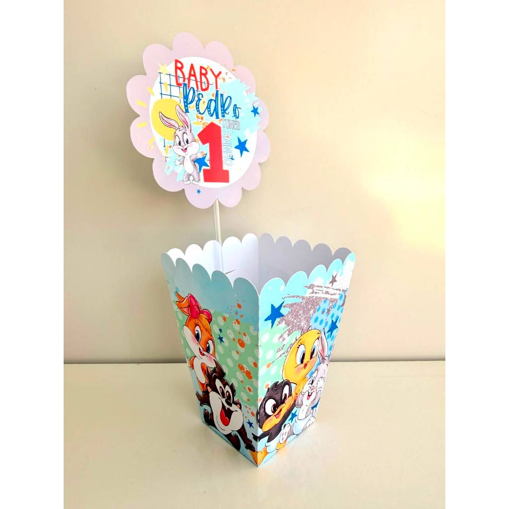 Kit Centro de mesa BABY LOONEY TUNES | Personalizado | Enfeite Cachepô | Decoração PEGUE E MONTE