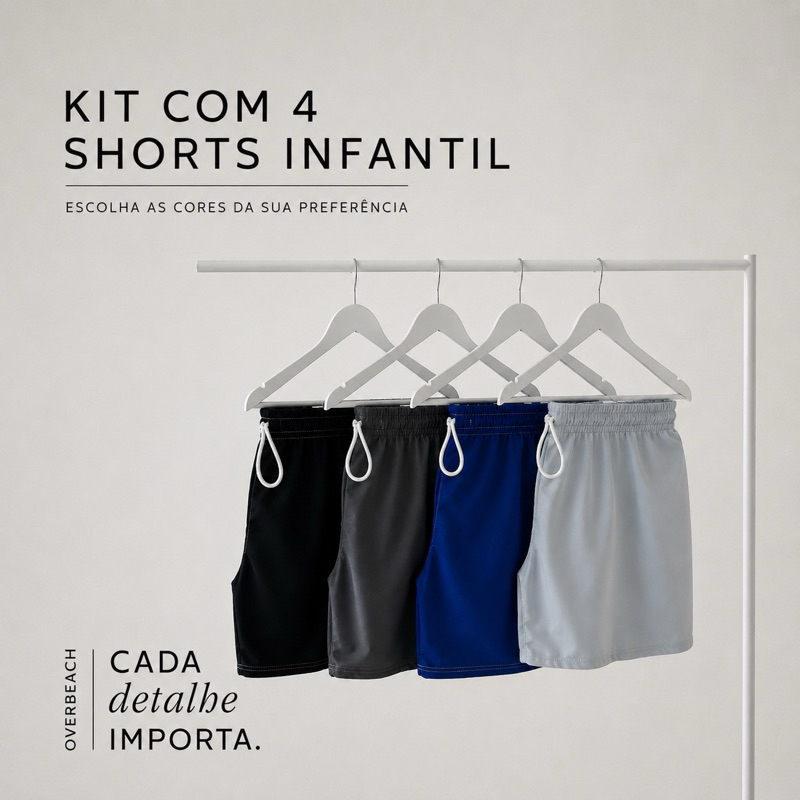 Kit Com 4 Short Infantil Menino | Bermuda Infantil 04 a 16 Anos - bermuda masculina infantil tactel