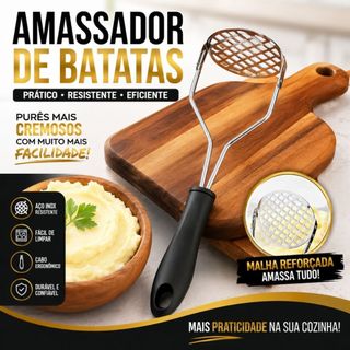 Amassador de Batatas Profissional em Aço Inox com Cabo de Plástico Reforçado Duhome