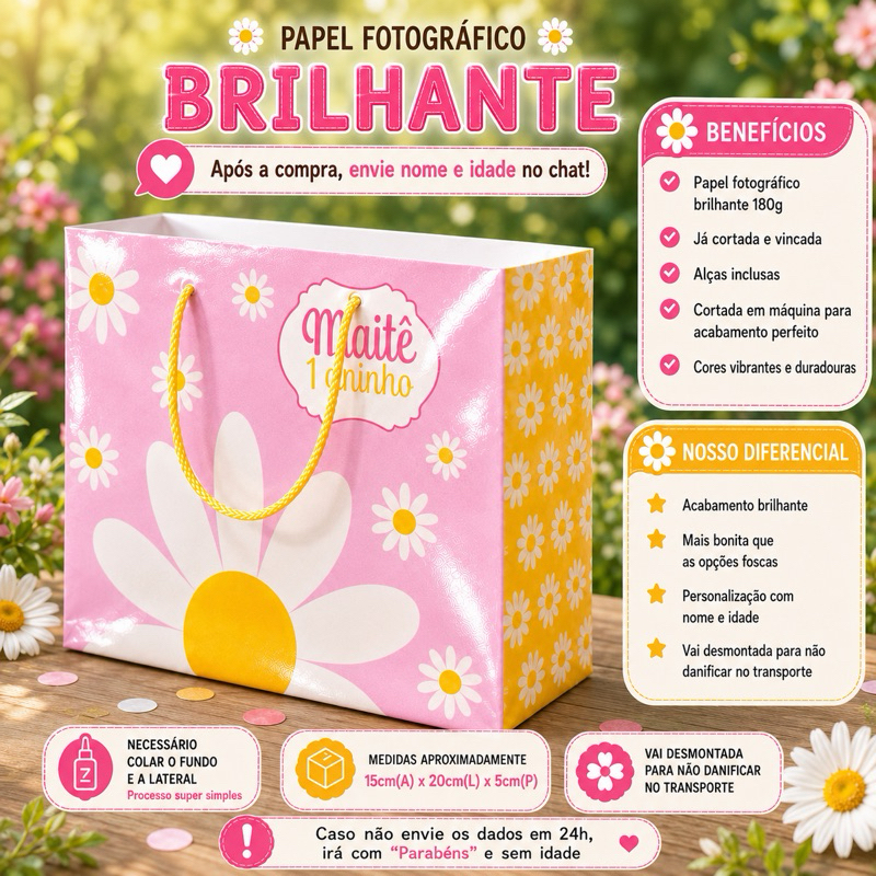 Kit Sacolinhas Personalizadas  Margaridas Lembrancinhas Aniversário
