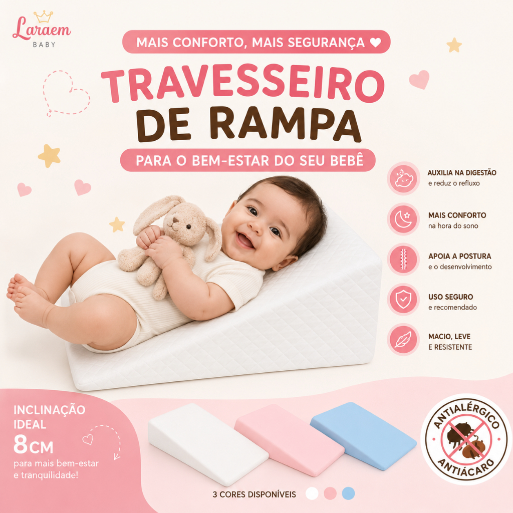 Travesseiro Anti Refluxo Rampa Berço Carrinho Bebê - Varias Cores rn bebê maternidade