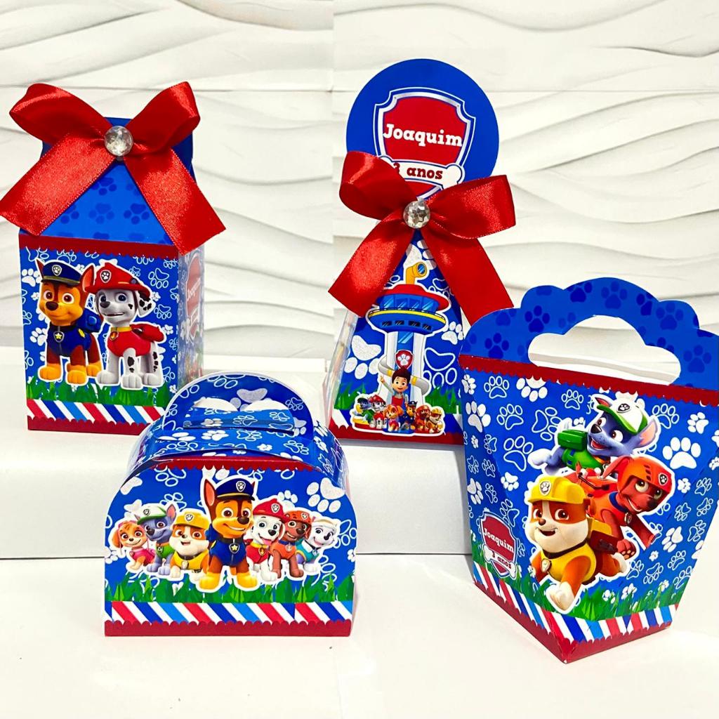 Kit Caixas Personalizadas PATRULHA CANINA AZUL Lembrancinhas Festa Infantil Aniversário Chase/ Rubble Desmontadas
