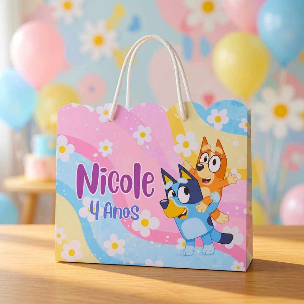 Sacolinha Personalizada Bluey Rosa | Lembrancinha | Mimo | Aniversário | Surpresa | Pegue e Monte