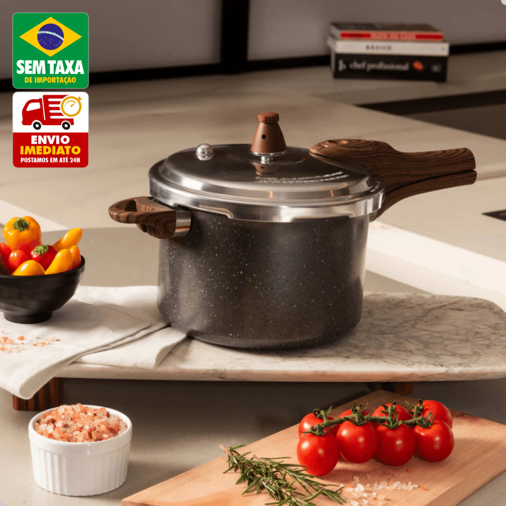 Imagem Panela de Pressão Ceramic Life 4,2L Granito Vanilla Cerâmica Indução Antiaderente