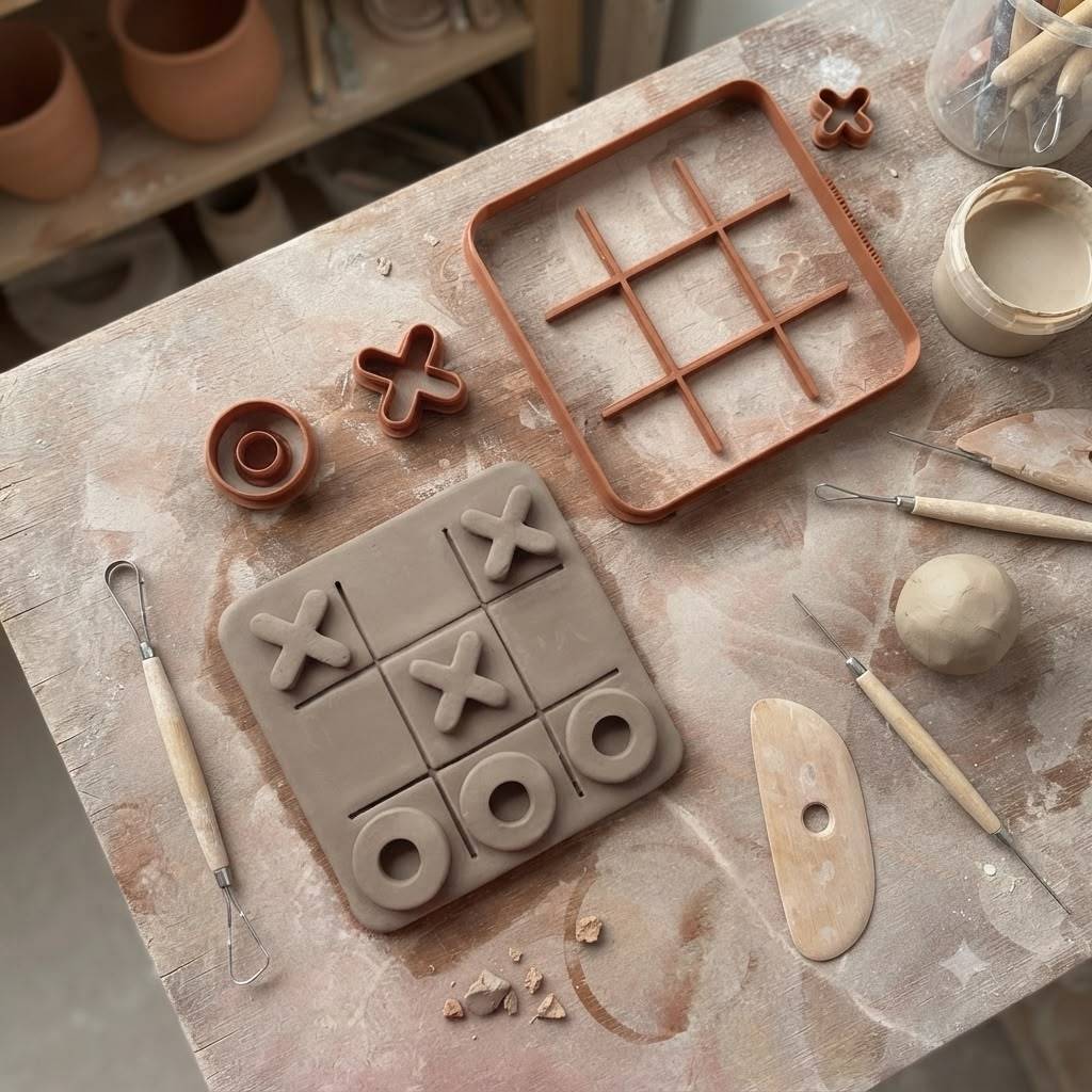 Kit Cortador Jogo da Velha 15x15cm para Cerâmica Ferramenta para Ceramistas Molde Cortador Argila