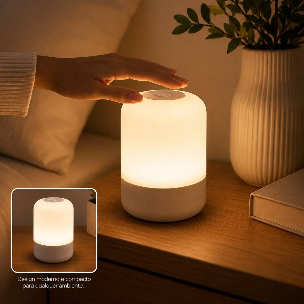 Abajur Quarto Touch Led Luminaria Recarregável de Mesa Cabeceira 3 modos de luz Estudos Escritorio