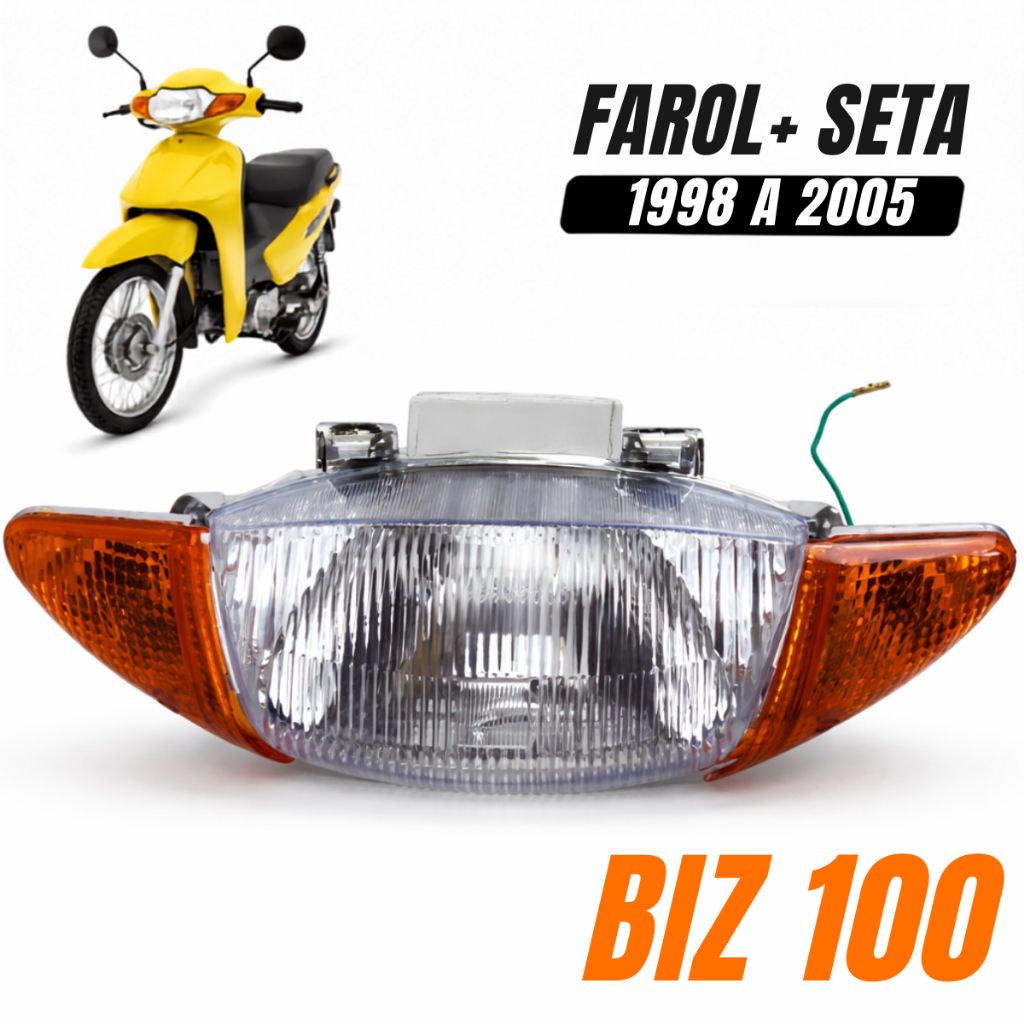 Kit Bloco Óptico Farol + 2 Piscas Biz 100 1998 a 2005 Amarelo