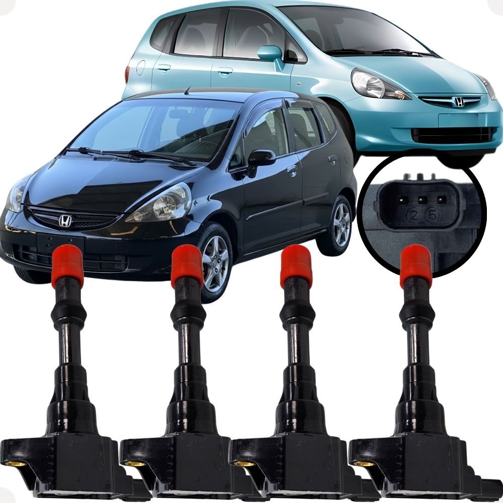 Kit de 4 Bobinas de Ignição Fit 1.4 8v Dianteira 3 pinos
