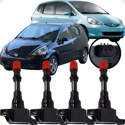 Kit de 4 Bobinas de Ignição Fit 1.4 8v Dianteira 3 pinos