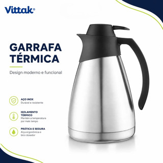Vittak Garrafa Térmica Inox 1 Litro com Gatilho de Pressão Bule para Café Chá Leite Chima…