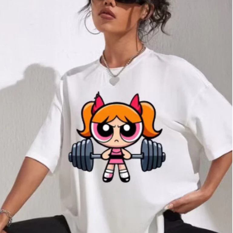 Camiseta Camisa Feminina Academia Gym Fitness T-shirt Meninas Super Poderosas Blusão Treino Streetwear