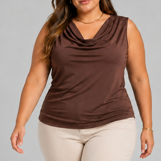 Blusa Regata Feminina Plus SIze Social Casual Gola Boba Drapeada Soltinha Despojada Moda Verão 2026
