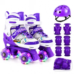 Patins Infantil Unicórnio Premiun Roxo 4 Rodas Ajustável luz de LED Com ou Sem Kit de Segurança