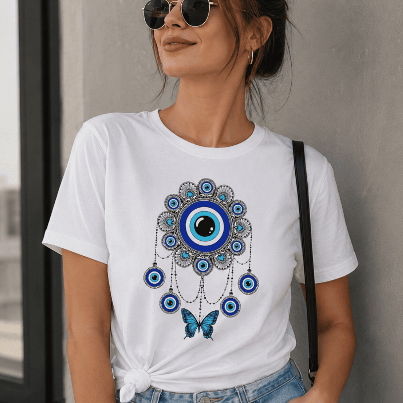 Camiseta Feminina Olho Grego 100% Algodão Premium Casual Confortável Estampa Exclusiva Moda