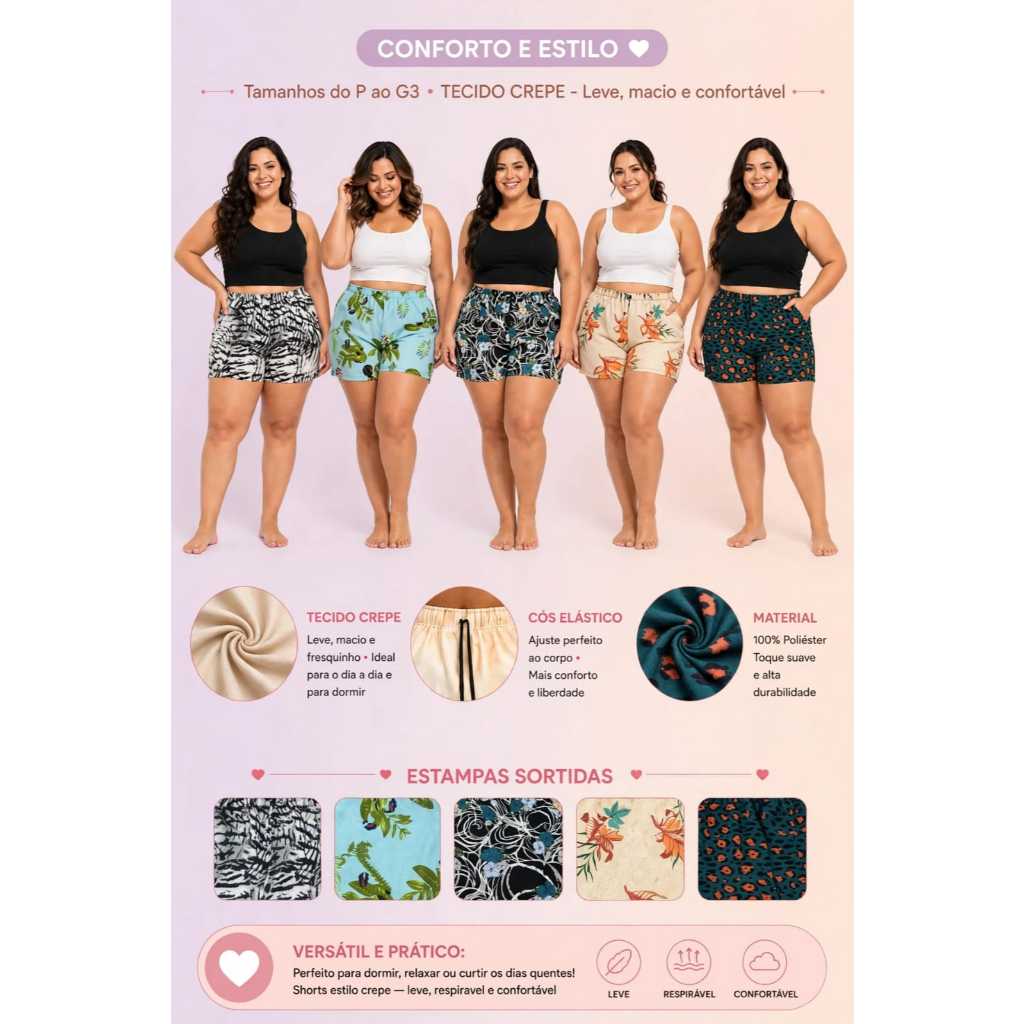 Kit 4 Shortinho Plus Size Malha Leve Casual Ideal Para o Dia A Dia Do Cores Aleatórias - OFERTA IMPERDIVEL