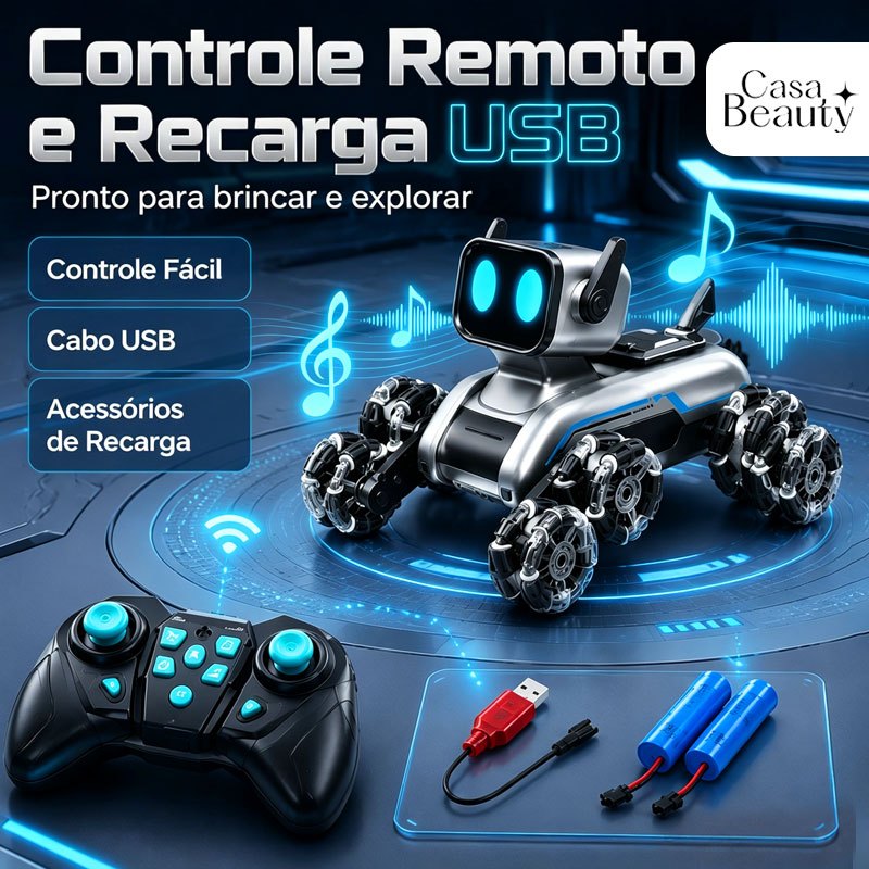 Cachorro Robô com Controle Remoto – Luzes e Música para Crianças 6–12 Anos-CASA BEAUTY
