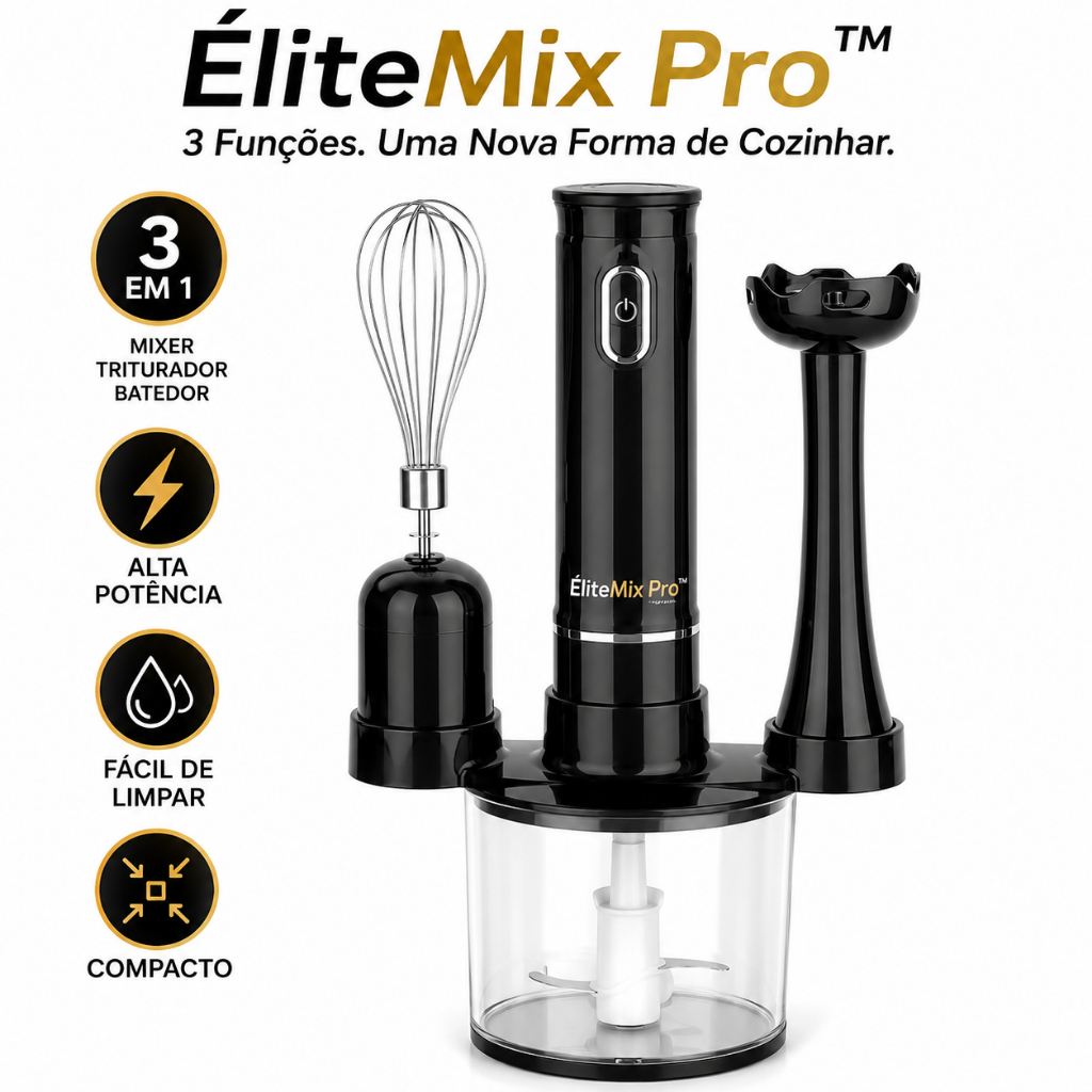Mixer 3 em 1 Alta Potência Triturador de Alimentos Batedor Elétrico Mixer de Mão Portátil ÉliteMix Pro™