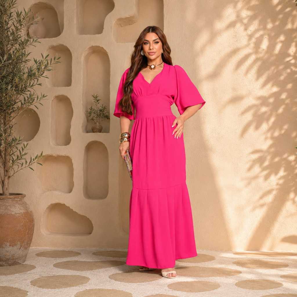 Vestido Feminino Longo Moda Evangélica Confortável Elegante Culto Crente Casual Básico Prático Soltinho