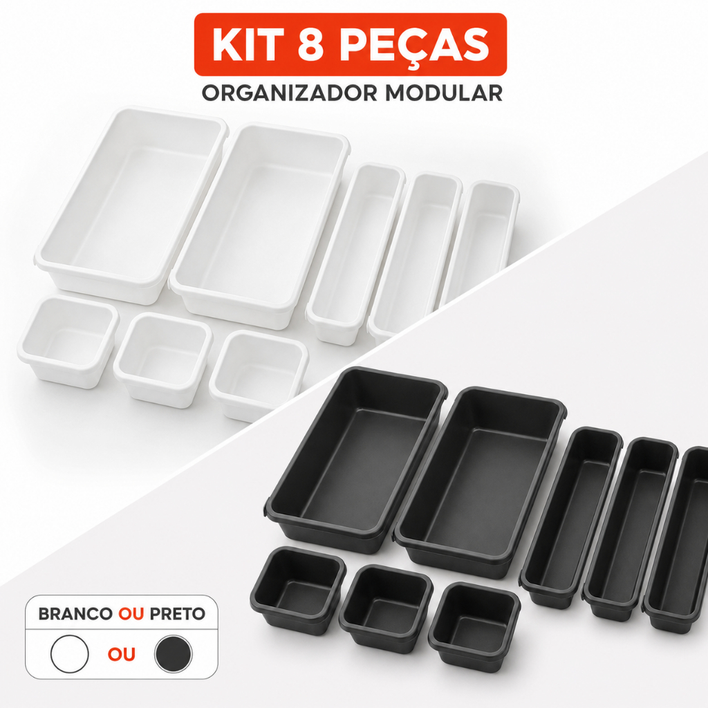 Kit Organizador de Gavetas 8 Peças Modular para Maquiagem Talheres Roupas Escritório e Armário