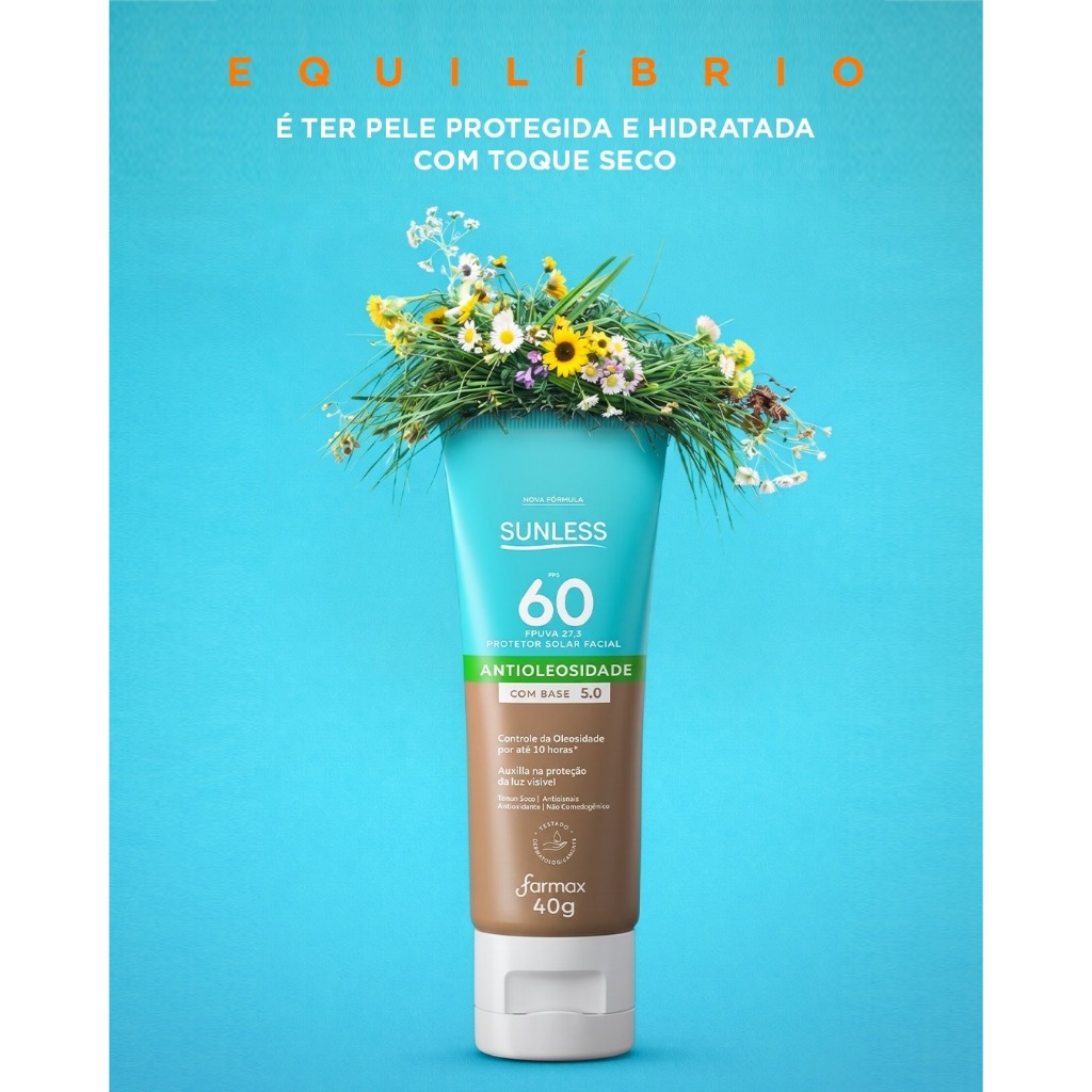 Sunless Protetor Facial Antioleosidade FPS60 Com Base 5.0 - 40g — imagem 2 de 2