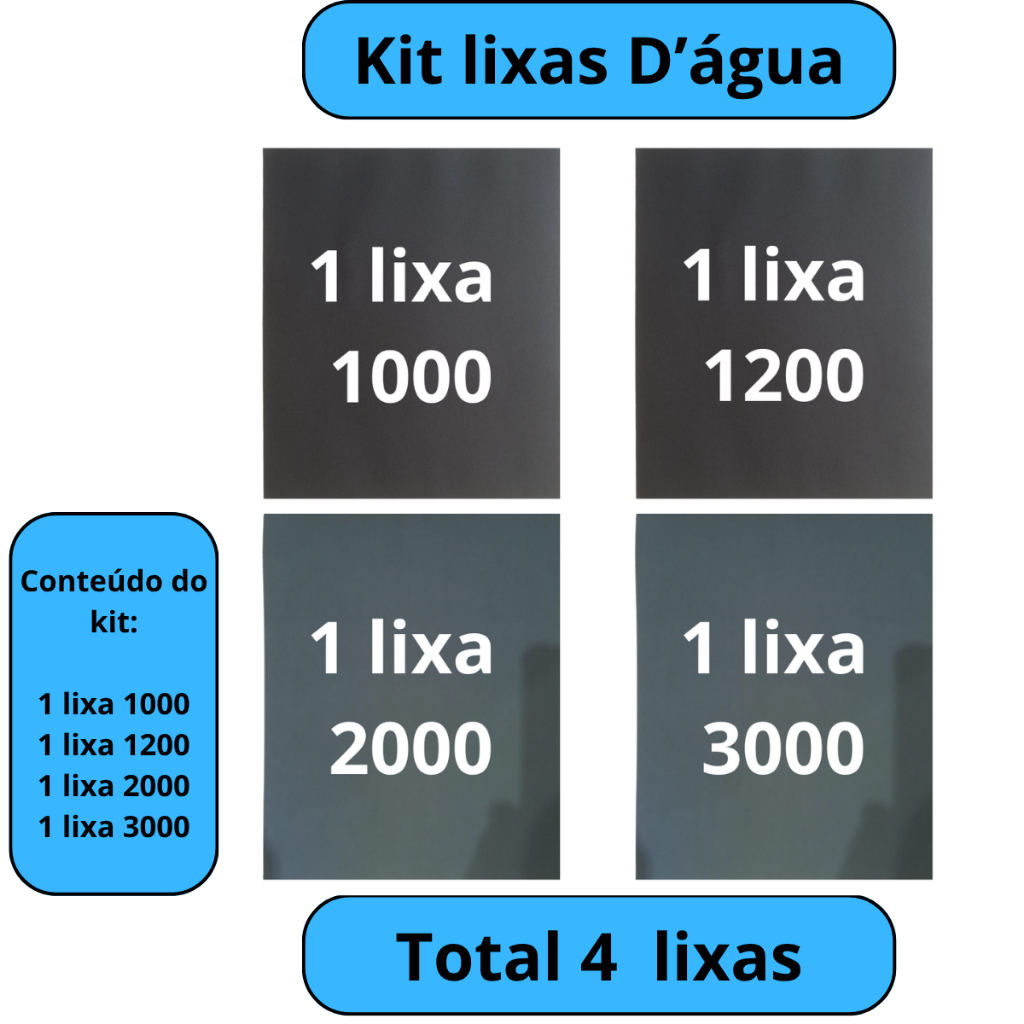 Lixa 1000 1200 2000 3000 Kit 1 ou 2 Folhas Cada água Grão Polimento Lixar Acabamento Plástico Metal