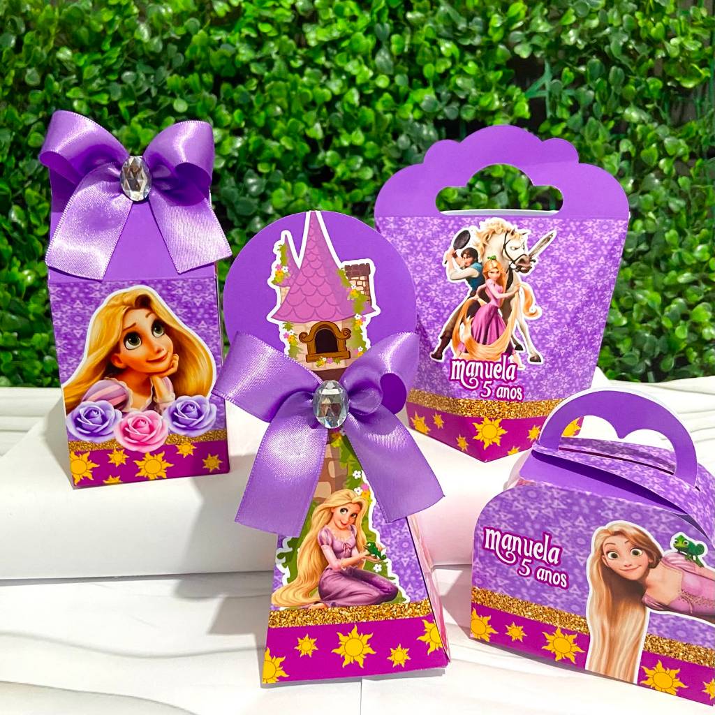 Kit Caixas Personalizadas ENROLADOS RAPUNZEL Lembrancinhas Festa Infantil Aniversário Desmontadas