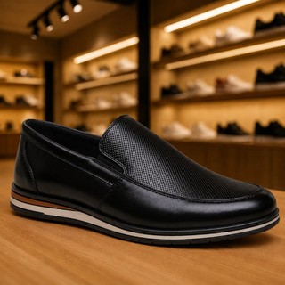 Sapato Masculino Slip On Couro Legítimo Social Casual Calce Fácil Conforto Premium Elegante Para Trabalho E Festas