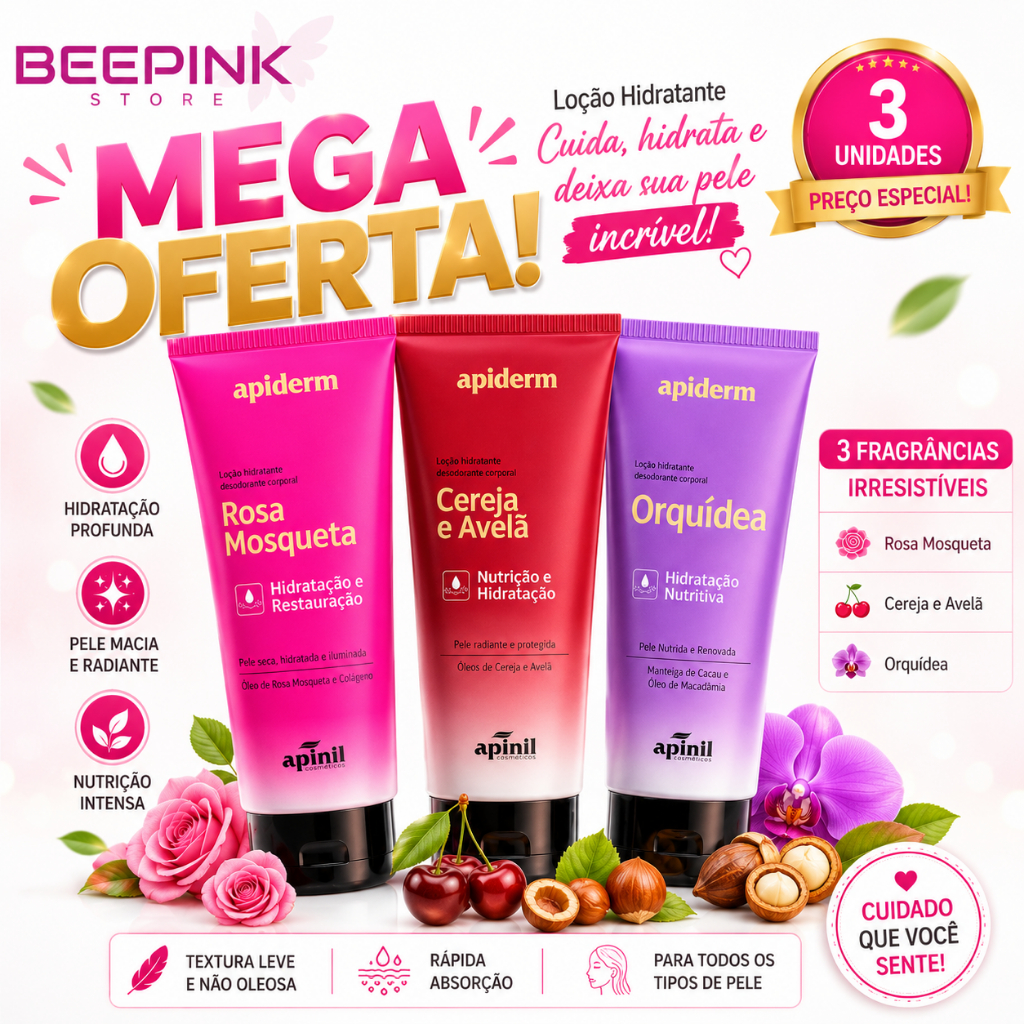 Kit 3 und Hidratantes Cereja/Morango Nordeste/Orquidea 190g - Apinil