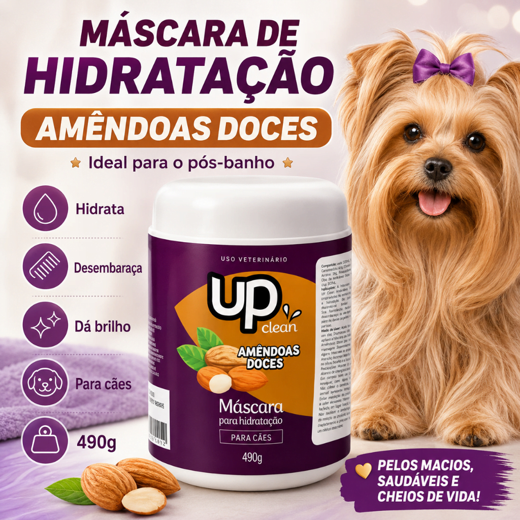 Máscara de Hidratação para Cães UP Clean Amêndoas Doces 490g Desembaraça e Dá Brilho
