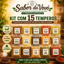 KIT COM 15 TEMPEROS NATURAIS PREMIUM – 50g CADA