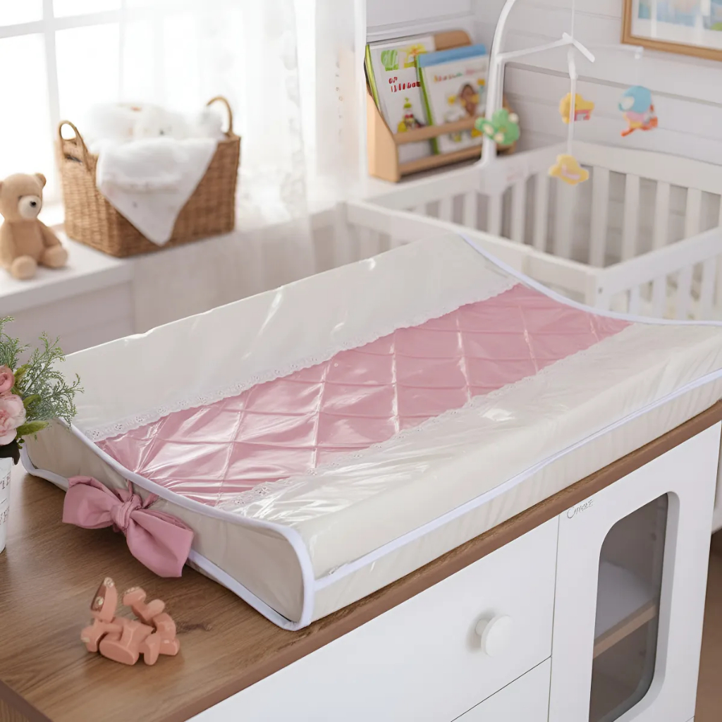 Trocador Anatômico Bebê Menina Luxo Impermeável Para Cômoda 200 Fios Espuma Alta Macio