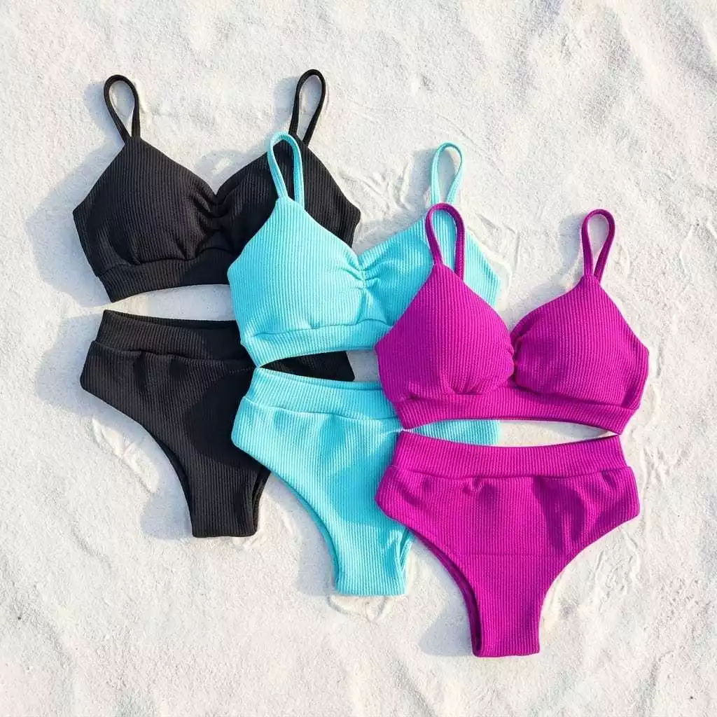 Biquíni Cintura Alta Com Bojo Canelado Moda Verão — imagem 1