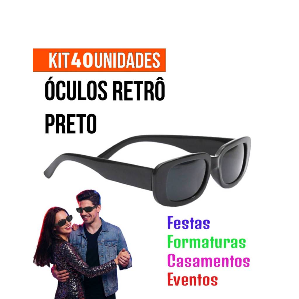 Kit 40 Óculos Retrô Formatura Casamento Evento Cor Preto
