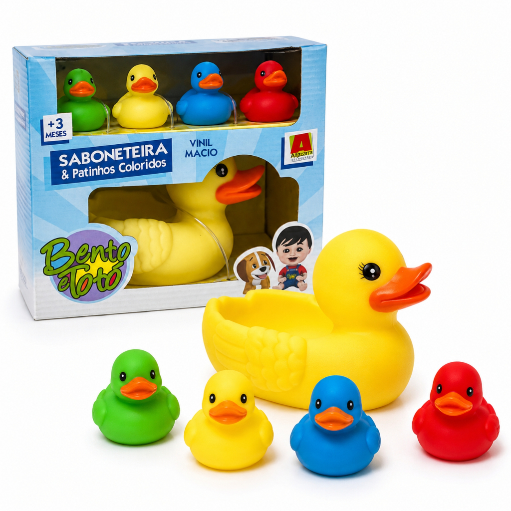 Saboneteira Bento e Totó 4 Patinhos Brinquedo Banho Infantil Bebê Banheira Origi