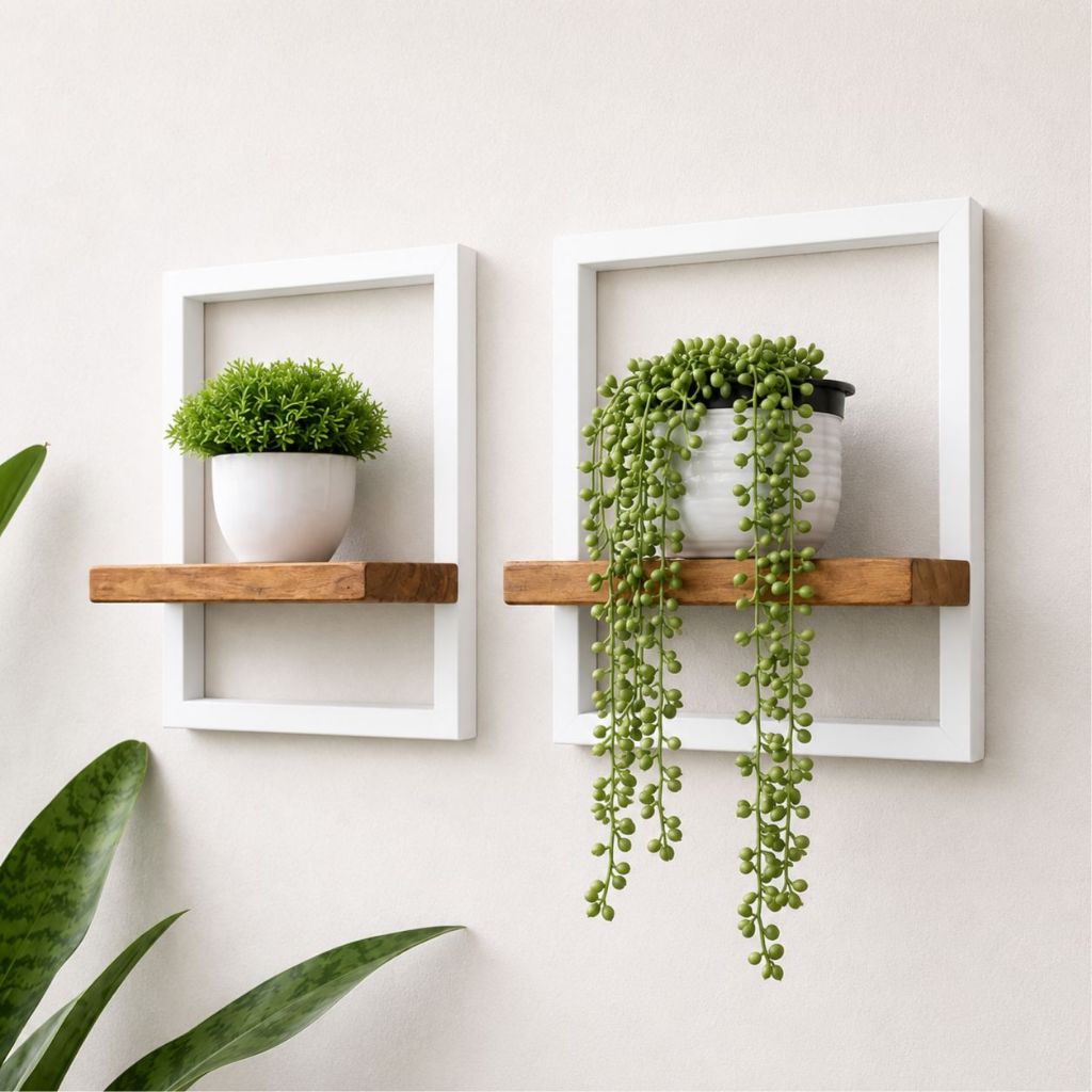 Prateleira Nicho de Parede em Ferro – Estilo Industrial com acabamento Amadeirado - Branco