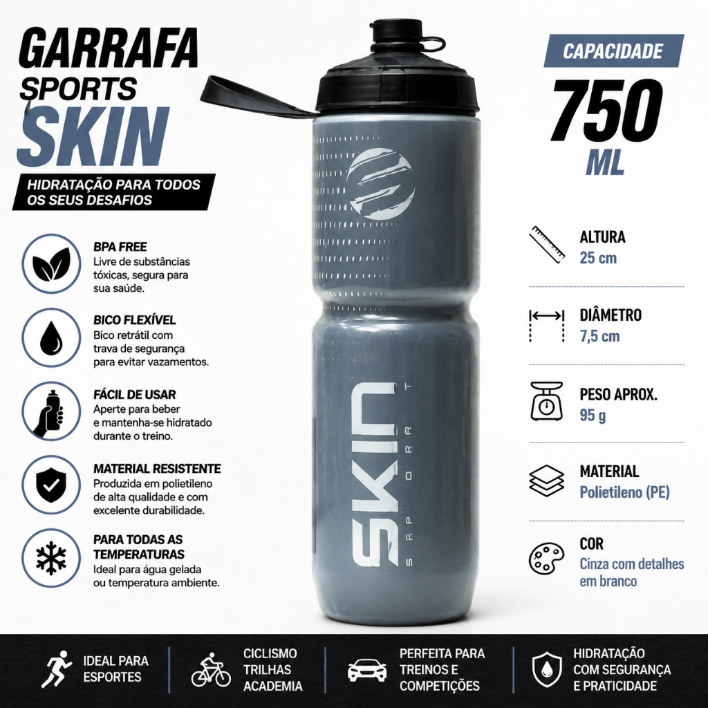 Caramanhola Garrafa Térmica Skin Sport 710ml Bike Mantém Gelada BPA Free