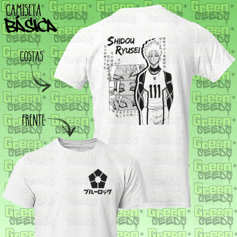 Camiseta Básica Shidou Ryusei Streetwear Blue Lock Futebol Habilidades Anime Série Geek Camisa 100% Algodão.
