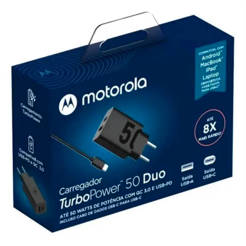 Fonte Carregador Motorola turbo power 50w Original C/ 2 Ent,